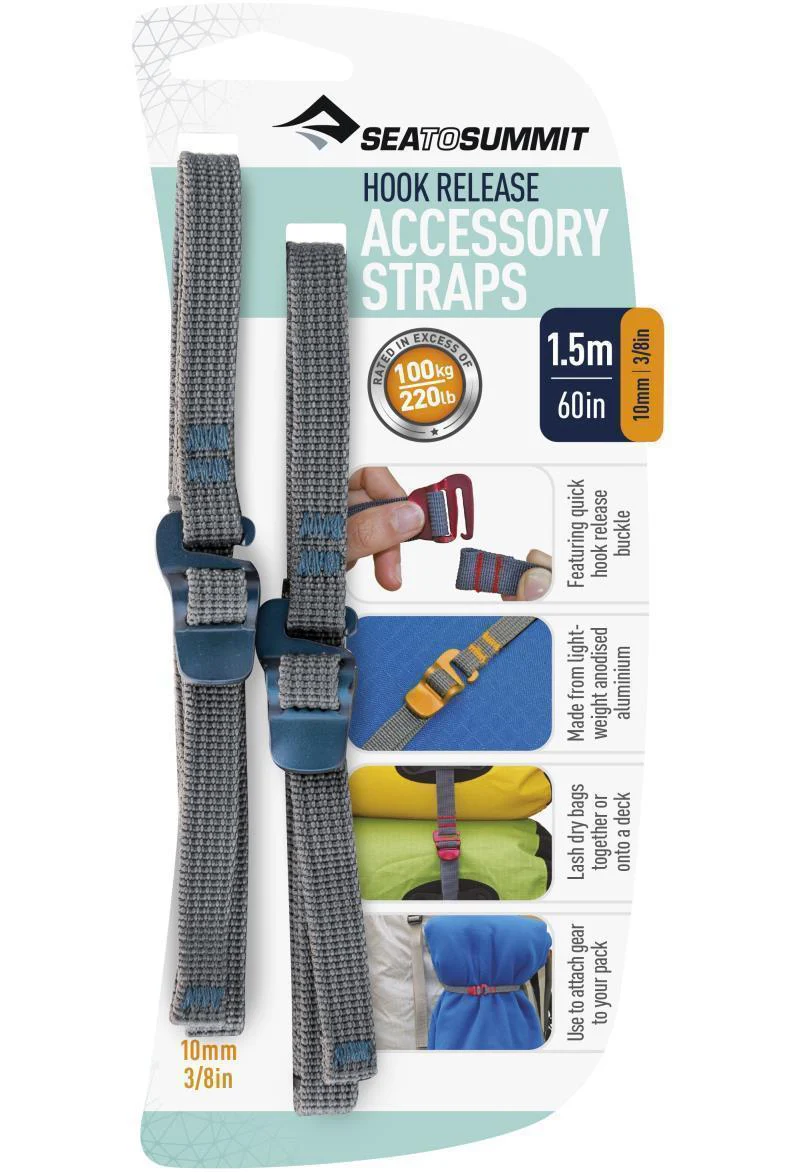 Accessory Straps w/ Hook Release (Pair) 10mm x 1.5m (3/8" x 60") - Grey / Blue - Image 2