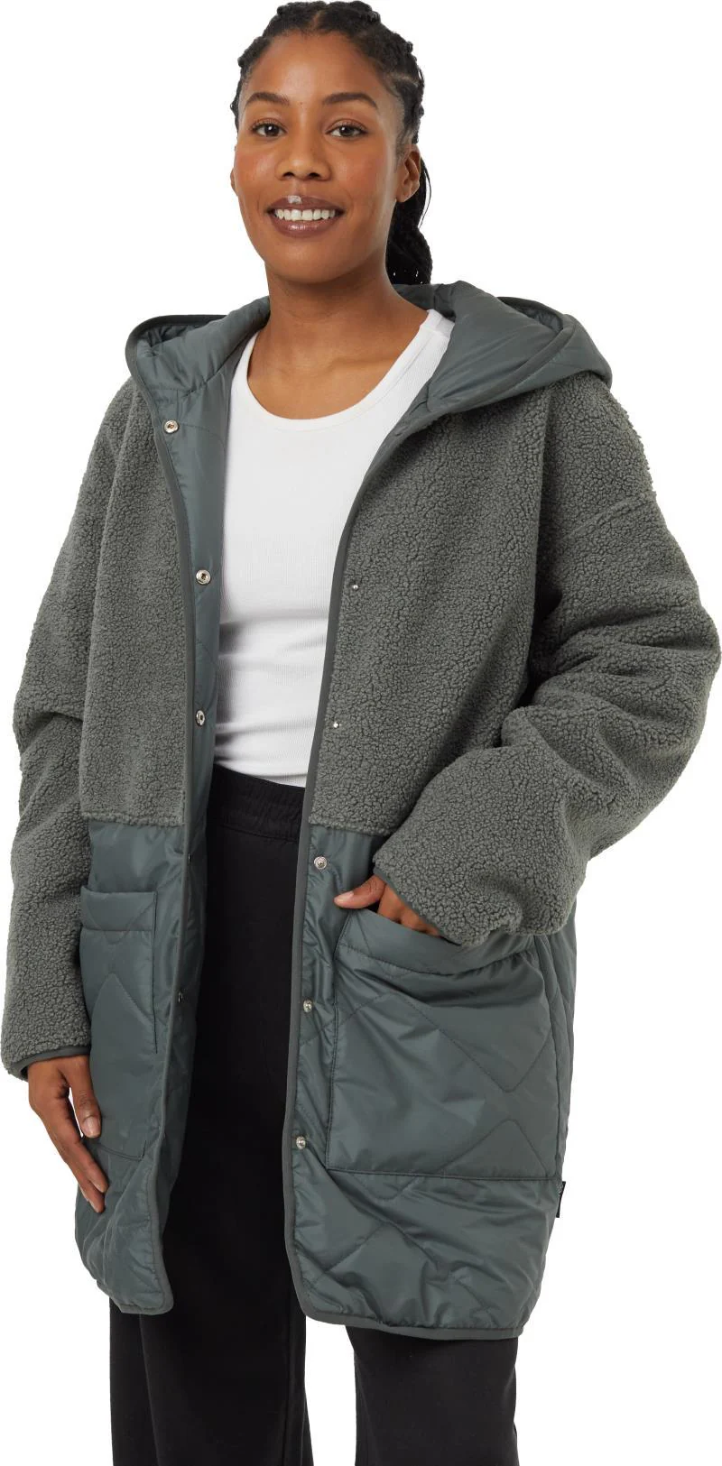 Recycled Boucle Reversible Long Jacket - Womens - Image 2