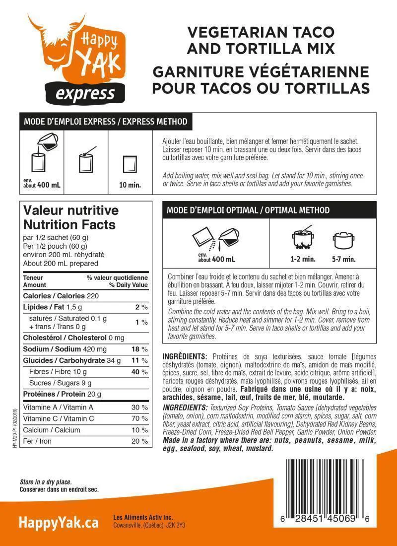 Taco & Tortilla Vegetarian Mix - 1 Portion - Image 2